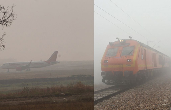 दिल्ली में कोहरे की वजह से ट्रेन और हवाई यातायात प्रभावित, 2 घंटे फ्लाइट में ही फंसे रहे लोग 