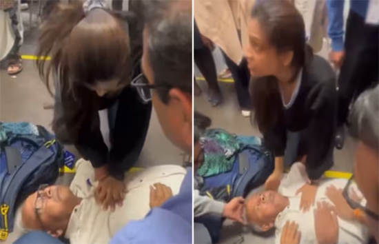 बुजुर्ग को आया Heart Attack, महिला ने एयरपोर्ट पर पर ऐसी बचाई जान, देखें वीडियो 
