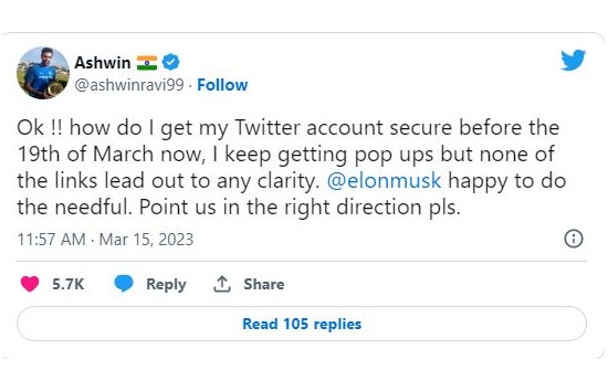 रविचंद्रन अश्विन ने ट्विटर पर प्रोफाइल सुरक्षित करने के लिए एलन मस्क से किया आग्रह