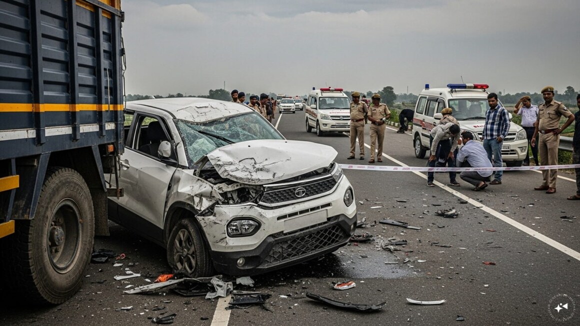 गंगा एक्सप्रेस-वे पर भीषण हादसा: अनियंत्रित टाटा पंच ट्रक में घुसी, 2 की मौके पर मौत, 2 ने अस्पताल में तोड़ा दम